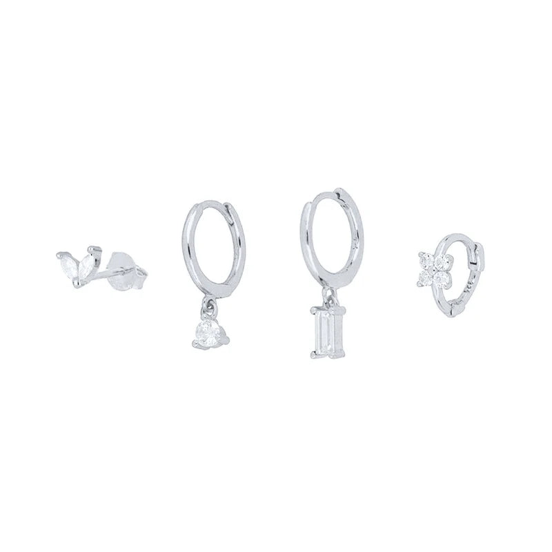 4PCS Set Sterling Silver Stud Earrings