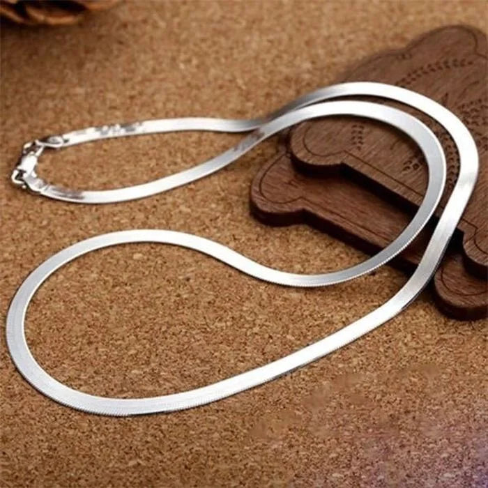 925 Sterling silver 18K Gold 4MM Flat chain Necklace for Women Luxury Fine