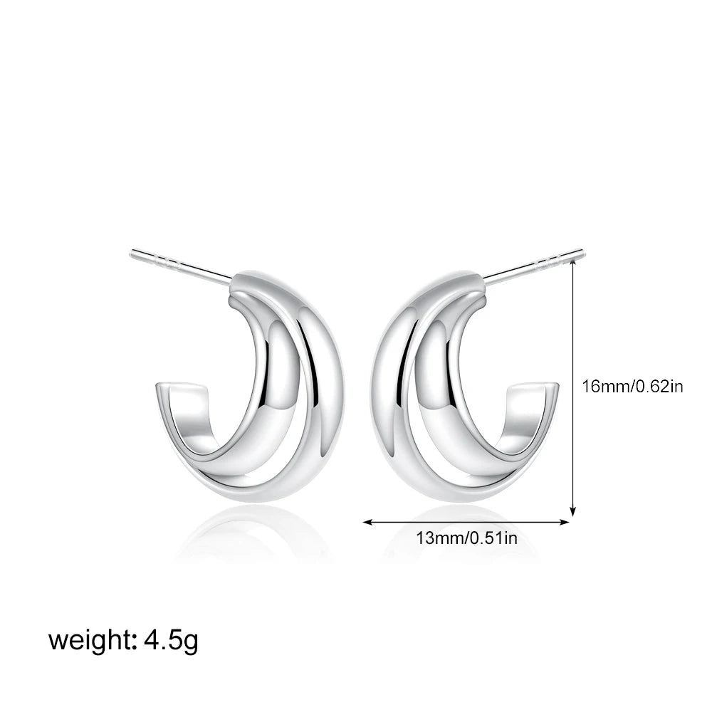 Geometric Stainless Steel Gold Sliver Color Bilayer Stud Earring