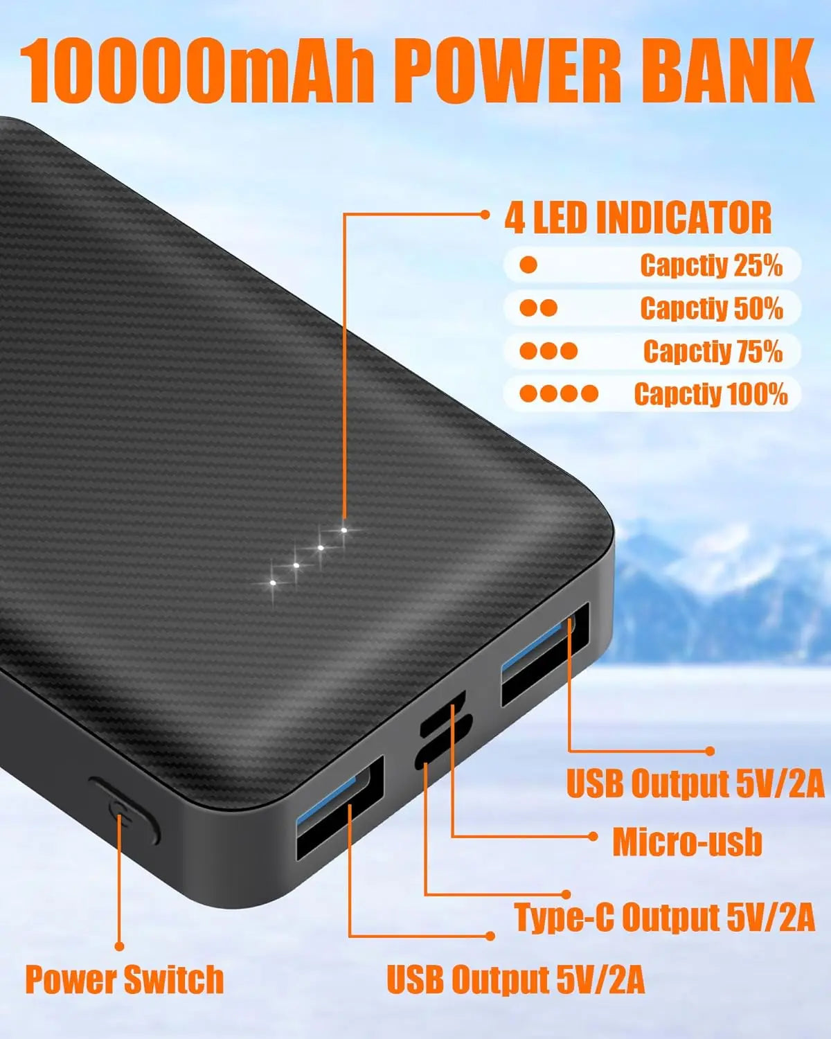 50000mAh Portabl Heating Mobile Power for Heated Vest Jacket Gloves with 5V 3A Fast Charging Phone Portable Charger