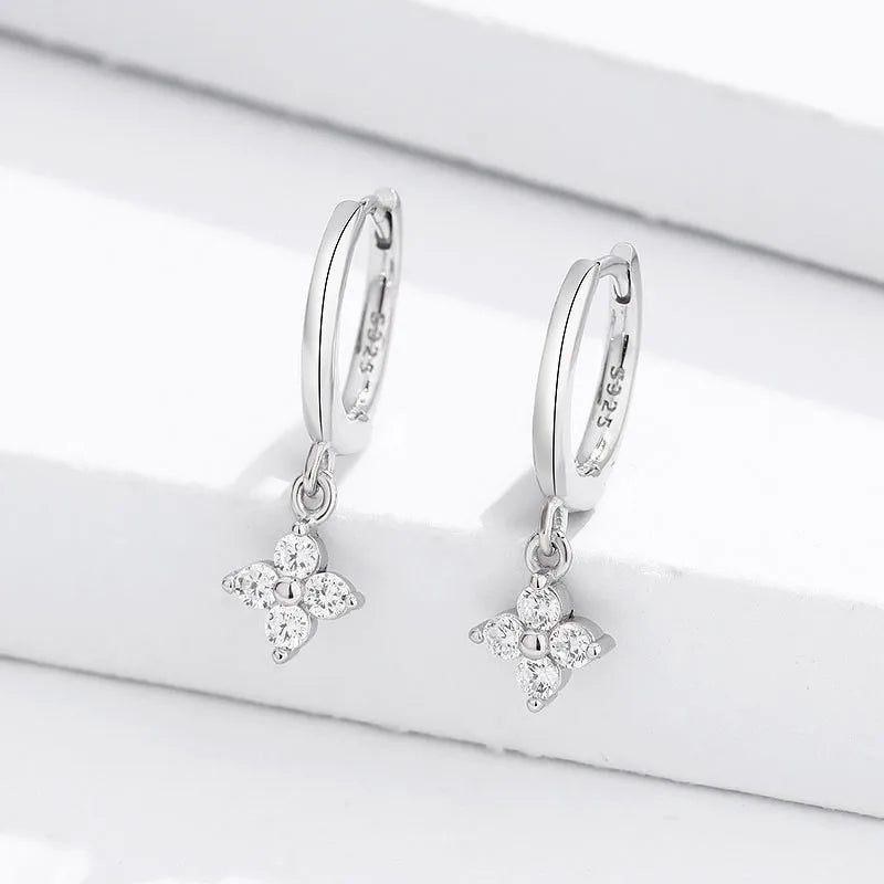 Zircon Flower Pendant Hoop Earrings