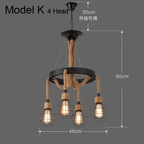 Industrial Rustic Pendant Lights Hemp Rope Indoor