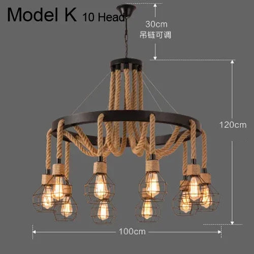 Industrial Rustic Pendant Lights Hemp Rope Indoor