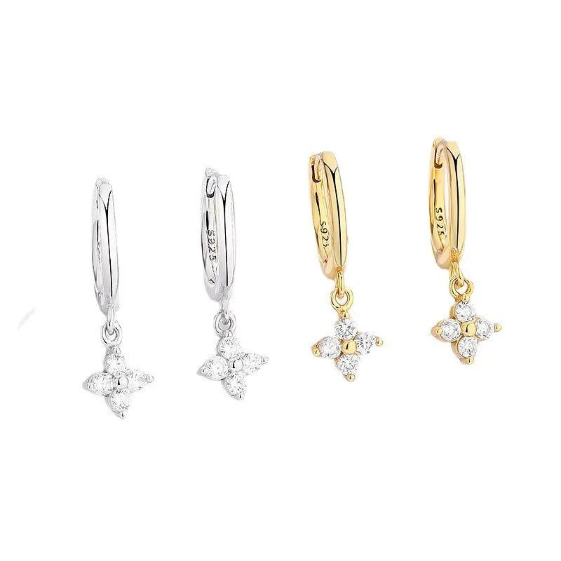 Zircon Flower Pendant Hoop Earrings