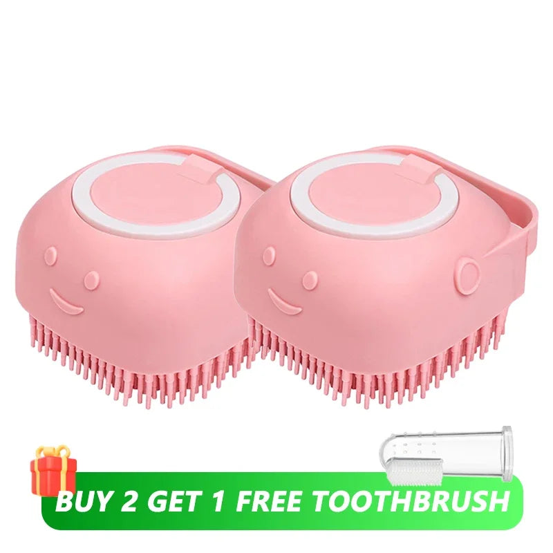 Dog Bathing Brush Pet Massage Brush Shampoo Dispenser Soft Silicone Brush