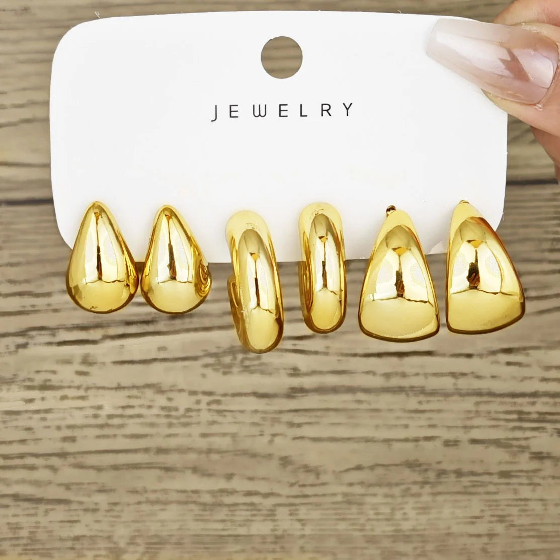 6pcs Chunky Gold/Selver Earring Set