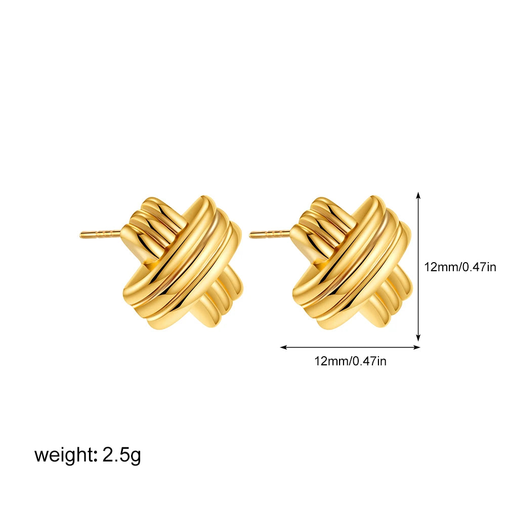 Geometric Stainless Steel Gold Sliver Color Bilayer Stud Earring