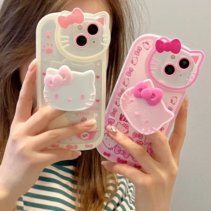 Hello Kitty Stand Phone Cases For iPhone 16 15 14 11 13 12 Pro Max XR XS 7 8 Plus Original Shockproof Cover Y2K Case