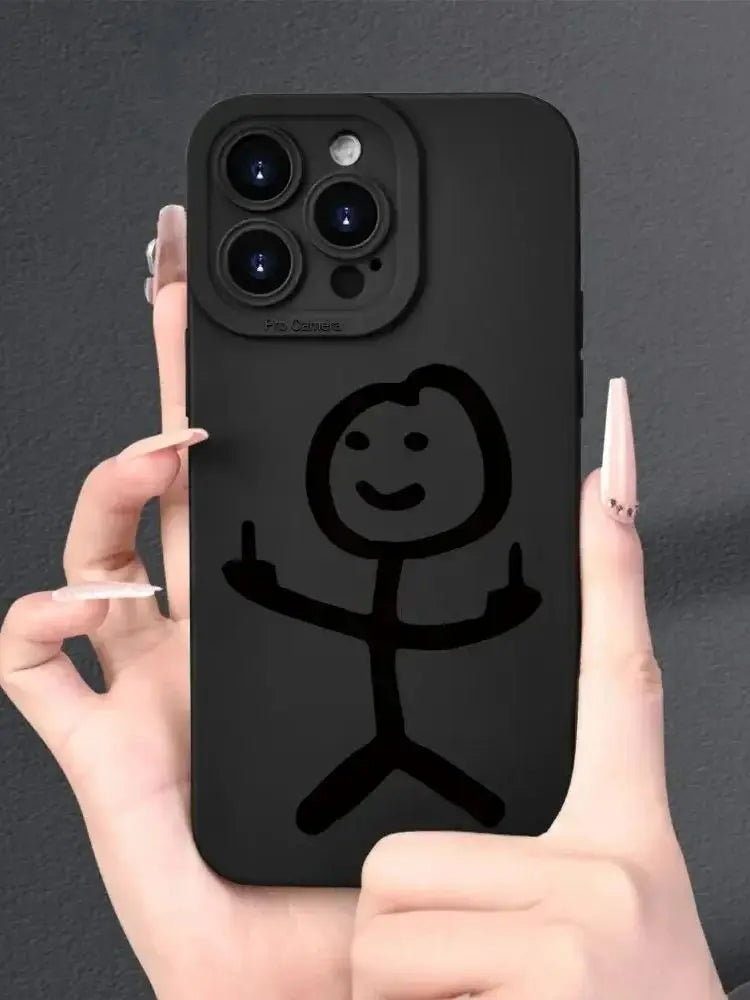 Angel Eye Black Stickman Painted Luxury Fashion Phone Case for iPhone 16 15 14 13 12 11 Plus Pro Max