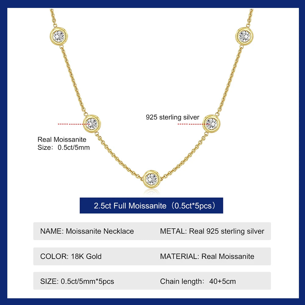 5mm 5 Stones Bubble Moissanite Necklace