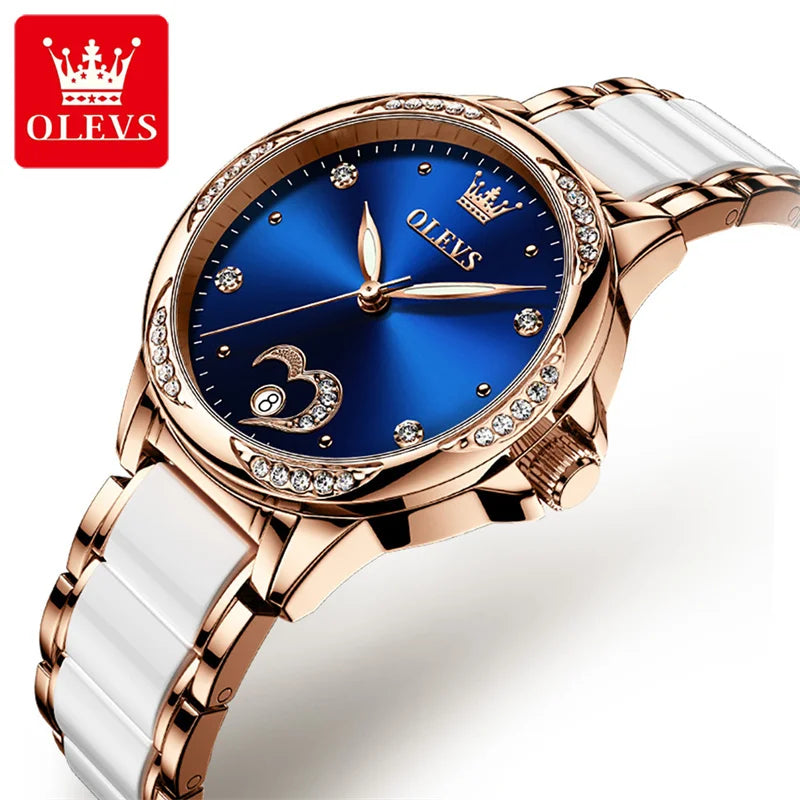 OLEVS Automatic Mechanical Women Watches Ladies Creative Ceramics Steel