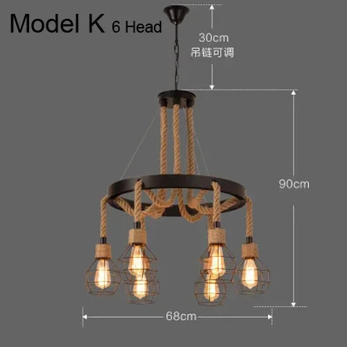 Industrial Rustic Pendant Lights Hemp Rope Indoor