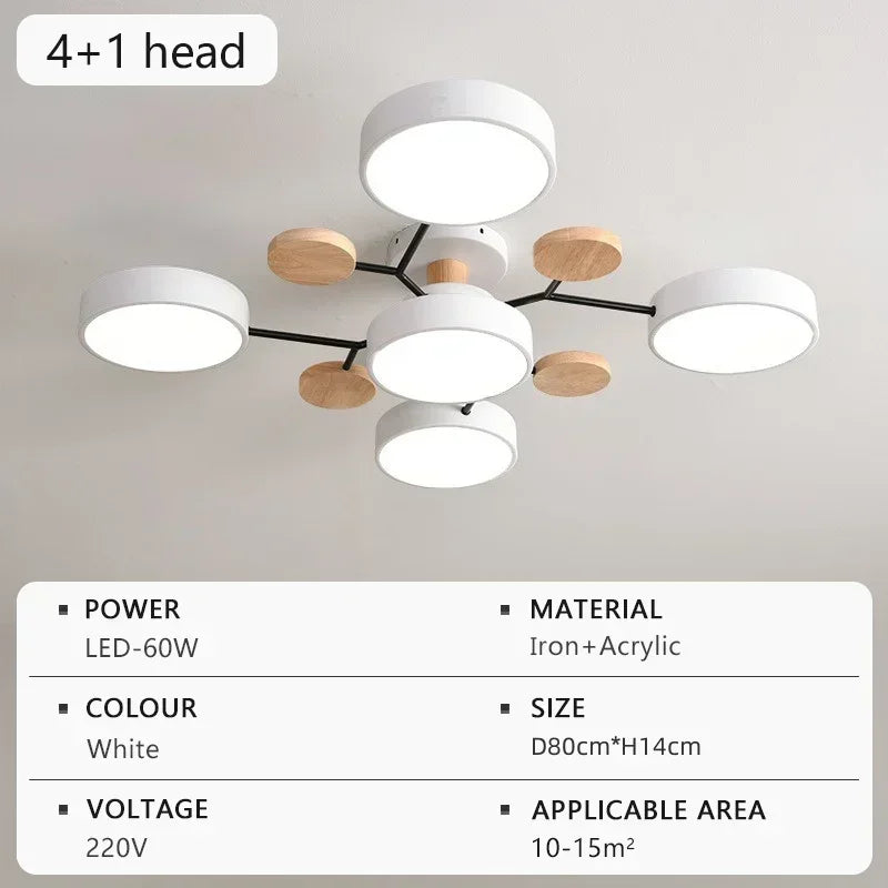 LED Wooden Pendant Light White Simple