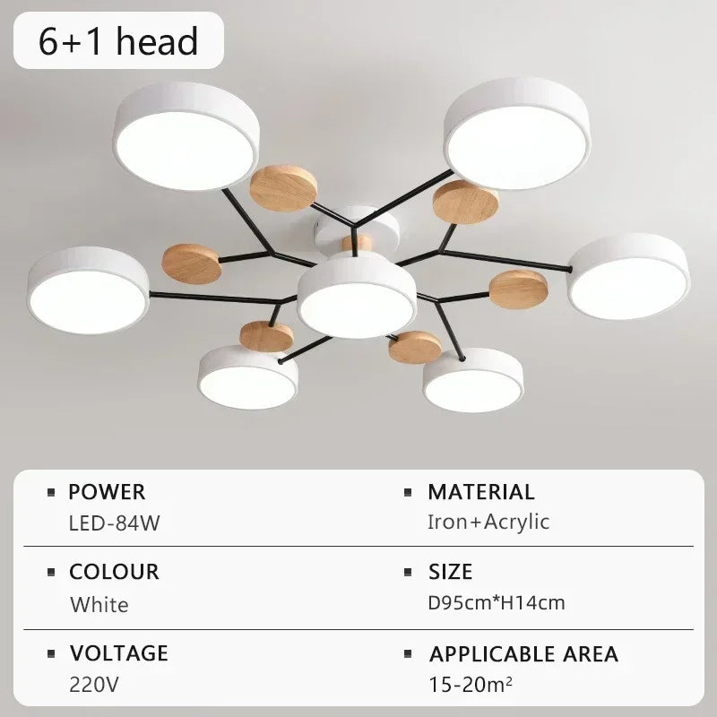 LED Wooden Pendant Light White Simple