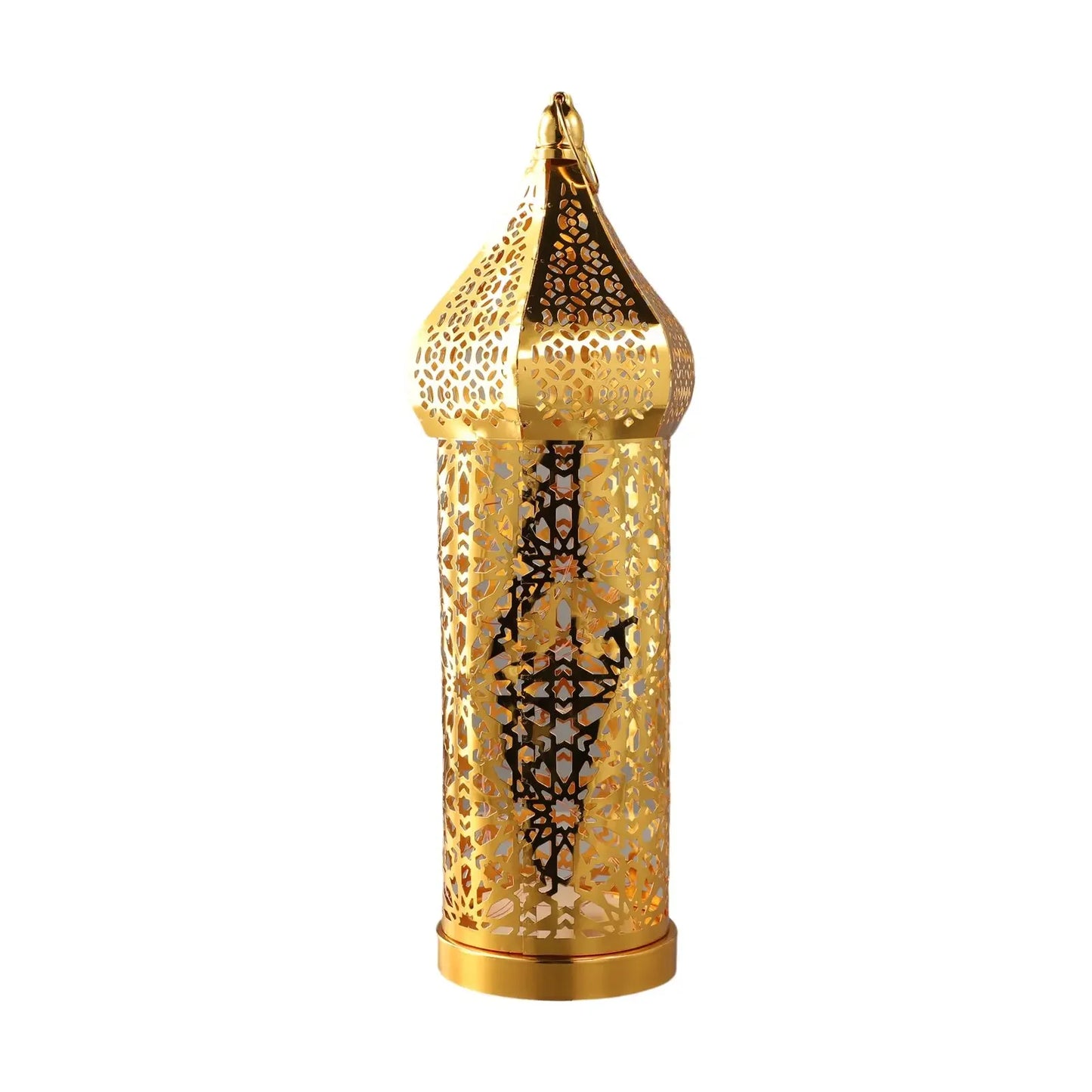 1pc Golden Hollow Iron Lantern Ramadan Home Decoration Light Ornaments Without Batteries